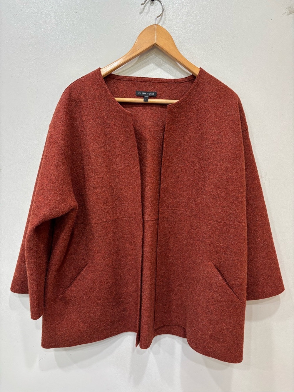 Eileen Fisher Felted Wool Alpaca Melange Open Jacket Women’s Size Large